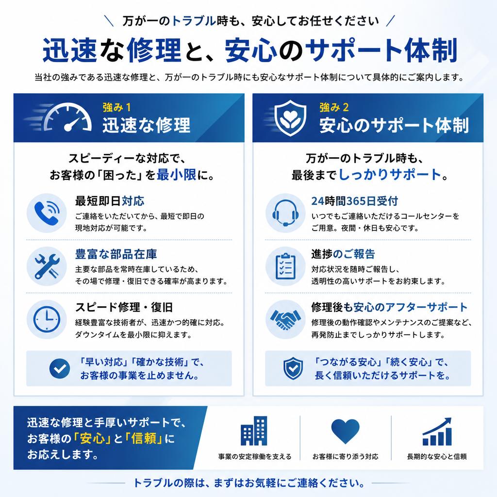 迅速な修理とサポート体制